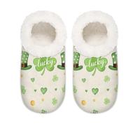 Chintiz Pantuflas suaves y acogedoras para mujer y hombre, diseño de trébol del día de San Patricio, antideslizantes, parte trasera cerrada, zapatos de casa para invierno, dormitorio, interior y