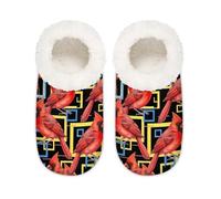 Chintiz Pantuflas suaves y acogedoras para mujer y hombre, diseño geométrico cardenal, mullidas, antideslizantes, parte trasera cerrada, zapatos de casa para invierno, dormitorio, interior y exterior