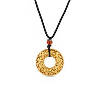 Chiorgone Collar con colgante redondo de oro esmaltado, hecho a mano, con patrón floral de monedas de cobre dorado, chapado en oro de 14 quilates, para fiestas y bodas, talla única, cobre, no
