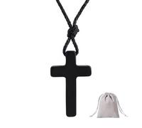 Chiorgone Collar de cruz de madera de ébano hecho a mano, colgante de cordón ajustable para hombres y mujeres, joyería espiritual de fe cristiana para coche o uso