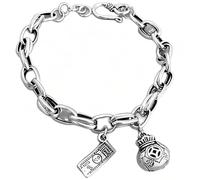 Chiorgone Pulsera de plata con dije de dinero para mujer, cadena de eslabones con bolsa de la fortuna y dijes de billetes, regalo de joyería de buena suerte de casino (acabado chapado en platino)