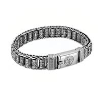 Chiorgone Pulsera de plata de ley con mantra de seis palabras, símbolo Om budista y diseño de llave griega, cadena trenzada grabada para hombres y mujeres, joyería de meditación con acabado antiguo