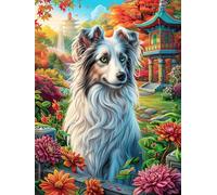 Chiot Border Collie Dans le Jardin Fleuri Rompecabezas 1000 Piezas Cartón Resistente para Mayores Mitos fantásticos Actividad para La Mente Desconectar Rutina Garantía Satisfacción 1000 PCS