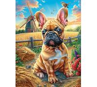 Chiot Bouledogue français Dans le Champ de Fleurs Rompecabezas 500 Piezas Cartón para Principiantes Mitos fantásticos Juego Familiar Ejercita La Mente Garantía Reposición Piezas 500 P