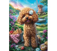 Chiot caniche Dans la Rue du Village Puzzle 1000 Piezas Cartón Grueso para Principiantes Mitos Animal Planta Ejercicio Mental Relajante Ocio Creativo Casa Regalo Creativo 1000 PCS