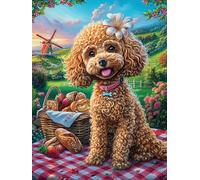 Chiot caniche lors d'un pique-nique Rompecabezas 500 Piezas Cartón Para Toda La Familia Animal cuento de hadas fantástico Juego Compartir Estimulación Cognitiva Regalo Fin De Año Mejor Valorado 500 PC