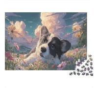 Chiot Corgi Dans le Champ de Fleurs 1000 Piece Puzzles Adults and Children Faune Sauvage Cadeau Pour La Famille Loisir Créatif Tableau Décoratif Jeu Stimulant 70x50cm/1000pcs