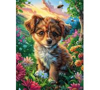 Chiot Golden Retriever Dans le Jardin Fleuri Puzzle 1000 Piezas Cartón Grueso para Coleccionistas Animal Planta Ocio Creativo En Casa Calmar La Mente Pieza Colección Más Vendido 1000 PCS