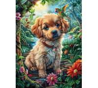 Chiot Golden Retriever Dans le Jardin Fleuri Puzzle 300 Piezas Cartón Grueso para Principiantes Mitos Animal Planta Ejercicio Mental Relajante Ocio Creativo Casa Regalo Creativo 300 PC