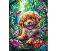 Chiot Golden Retriever Dans le Jardin Fleuri Rompecabezas 1000 Piezas Cartón Resistente para Adultos Mitos fantásticos Actividades Grupales para Relajarse Decoración Pared Regalo Aniversario 1000 PCS