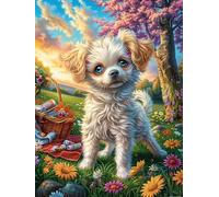 Chiot Pomeranian avec un panier de pique-nique Puzzle 1000 Piezas Cartón Grueso Para Adultos Mitos fantásticos Cuento De Hadas Entretenimiento Casero Alivio Estrés Compatible Marco Estándar Regalo Ori