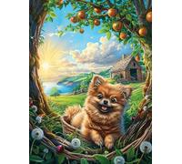 Chiot Pomeranian dans le verger de pommiers Puzzle 1000 Piezas Cartón Blanco Premium Para Expertos Mitos fantásticos Cuento De Hadas Tiempo Ocio En Casa Relajación Mental Para Enmarcar Regalo De Navid
