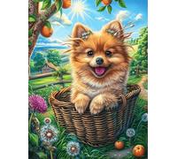 Chiot Pomeranian dans un panier de fleurs Puzzle 300 Piezas Cartón Grueso Para Principiantes Animal cuento de hadas fantástico Agilidad Mental Vacaciones Verano Garantía Reposición Piezas Regalo Ideal