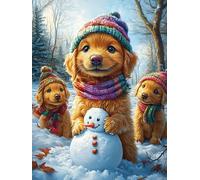 Chiots Golden Retriever Avec un Bonhomme de Neige Rompecabezas 1000 Piezas Cartón para Niños Mayores 14 Años Mitos fantásticos Noches De Cita Antiestrés Pack Completo Detalle Único Original 1000 PCS