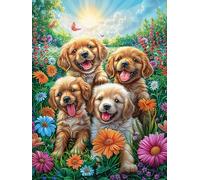 Chiots Golden Retriever dans le jardin fleuri Rompecabezas 1000 Piezas Cartón Para Toda La Familia Animal cuento de hadas fantástico Ocio Tranquilo En Casa Alivio Ansiedad Decoración Artística Detalle