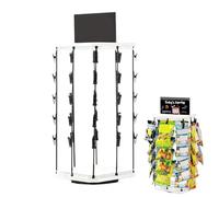 Chip Rack Display Stand - Rotating Snack Organizer, 5 Tiers 40 Clips Carousels with Adjustable Message Board, 360 Degree Rotating Storage Station, Retail Merchandising Rack, Pantry Stand for Kitchen