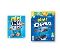 Chips Ahoy Mini Galletas Cookies, Dulces Pepitas de Chocolate, 160g + Oreo Mini Galletas de Cacao Rellenas de Crema Sabor Vainilla- 4 Bolsitas Individuales, 160 g