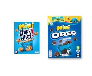 Chips Ahoy Mini Galletas Cookies, Dulces Pepitas de Chocolate, 160g + Oreo Mini Galletas de Cacao Rellenas de Crema Sabor Vainilla- 4 Bolsitas Individuales, 160 g