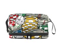 Chips Dice and Roll of Dollar - Bolsa de cosméticos de doble capa para mujeres y niñas, neceser de viaje para maquillaje, práctica bolsa organizadora con compartimento para cepillos, multicolor,