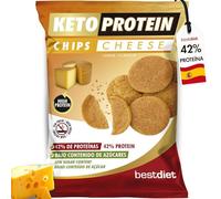Chips Keto Protein - Snack Proteico Vegano 24 x 30 g - Aperitivo Bajo en Carbohidratos - Snack, Aperitivo o Merienda - Formato Individual Listo para Consumir - Bestdiet (Queso)