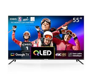 CHiQ Smart Google TV 4K QLED de 55 Pulgadas, Panel UHD con Amplia HDR, Control Remoto por Voz, Chromecast Integrado, Dolby Audio, DBX-TV, Bluetooth 5.0, Wi-Fi, Modelo U55QM8E de 2024