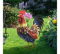 chisheen Rooster Decor Garden Statue Metal Chicken Yard Art Sculpture Outdoor Figurines
