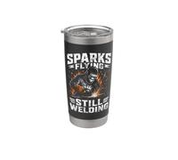 Chispas Volando Todavía Soldadura Soldador Metal Trabajador Hombres Vaso térmico de acero inoxidable de doble pared