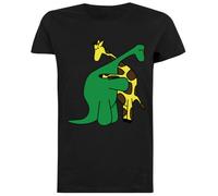 Chistosos Buenos Chicos Dinosaurio Abrazando Una Jirafa Camiseta Negra Femenina T-Shirt de Manga Corta Female Black tee Women Short Sleeve T-Shirt