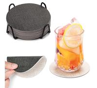 Chitomars Posavasos Doble Cara Con Soporte de Metal - Juego de 12 Lavables Antideslizantes Impermeables para Fiestas, Hogar, Oficina y Más (Redondos, Gris Crema)