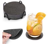 Chitomars Posavasos Originales Juego de 12, Lavables Doble Cara Posavasos con Soporte de Metal Antideslizante Impermeables Posavasos para el Fiestas, Hogar, Oficina y Más (Redondos, Gris)