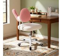 Chiusuet Bonita silla de tocador con ruedas, pequeña silla de maquillaje giratoria rosa, sillas de dormitorio de altura ajustable con respaldo tapizado y bonito lazo