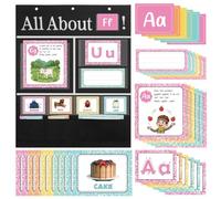 Chivertion All About Letters - Tabla de bolsillo con 103 tarjetas ABC, 86.36 x 68.58 cm, carta del día/semana, gráfico de bolsillo, letras de rastreo de aprendizaje, exhibición educativa de pared para