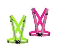 Chiwo - Chaleco reflectante para correr, 2 unidades, chaleco de seguridad ajustable de alta visibilidad, cinturón reflectante para ciclismo nocturno, senderismo, correr, pasear al perro,Verde Rosa