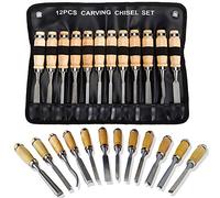 Chiyuehe Juego de cinceles profesionales para tallar madera, 12 herramientas afiladas para carpintería con funda de transporte, ideal para principiantes