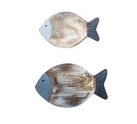 Chiyyak 2 piezas colgante de madera pescado arte de pared 3D esculturas de pescado de madera decoración de pared ornamento colgante tema playa decoración de baño