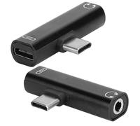 Chiyyak Adaptador Distribuidor de Auriculares de Carga Tipo C a 3,5 Mm con Protección de Aluminio para LeEco LeMax, Plateado (Negro)