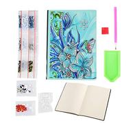 Chiyyak Cuaderno de pintura de diamantes, hermoso patrón de flores de mariposa, 50 páginas, kit de arte para diario de viaje y estudio, resina, 21 x 15 cm