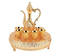 Chiyyak Juego de Botes de Vino Retro Europeo Vintage con Exquisitas Copas Talladas para Juego de Bandeja Decorativa para Fiesta en Casa (Oro)