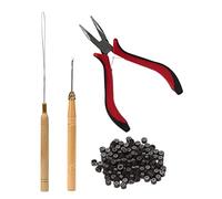 Chiyyak Kit de Herramientas Profesionales para Extensiones de Cabello con Alicates de Punta Curva, Agujas de Gancho de Madera y Anillos de Silicona, 200 Piezas para un Sellado Seguro del Cabello