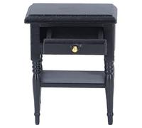 Chiyyak Mesita de Noche de Madera Negra en Miniatura para Casa de Muñecas 1:12, Muebles Exquisitos de Estilo Retro, Modelo 5,3 X 4,1 X 6,6 Cm