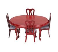 Chiyyak Muebles en Miniatura para Casa de Muñecas 1:12, Juego de Sillas y Mesa de Comedor de Madera Roja Bien Elaboradas, Ideal para Decorar Casas de Muñecas