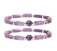Chiyyak Pulsera Pulsera - 2 Piezas Purificadora De Cuerpo De Amatista De Cristal De Amatista Adelgazante Joyería para Mujer (Púrpura)