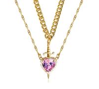 CHIZISX Elegante collar de corazón y espadas de longitud ajustable, cadena de clavícula hecha a mano, joyería para mujeres de moda, talla única, Acero inoxidable, No es una piedra preciosa