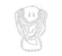 CHIZISX Elegante juego de collar y aretes de perlas multicapa para mujer con cuentas hechas a mano y diseños de moda, talla única, Perla sintética, No es una piedra preciosa