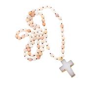 CHIZISX Ethnic Styles - Cadena de clavícula de 8 mm con colgante de crucifijo de piedra natural esmerilada de longitud ajustable para mujer, talla única, piedra semipreciosa, No es una piedra preciosa