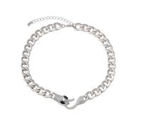 CHIZISX Gargantilla de serpiente con circonita negra y plateada, accesorio de cadena de eslabones cubanos para hombres y mujeres, estilos góticos vikingos, talla única, Metal, No es una piedra