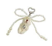CHIZISX Llavero de peluche de oso con lazo, colgante de animal suave, accesorio para mochila, hecho a mano para mujeres y niñas, blanco, Talla única