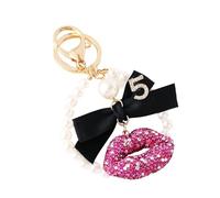 CHIZISX Llavero moderno con forma de labio con diamantes de imitación brillantes, adorno elegante de aleación, regalo de cumpleaños, llavero de diamantes de imitación, Rosa Roja, Talla única