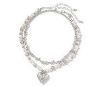 CHIZISX Paquete de 2 collares de cuentas de moda, collar con colgante de corazón, joyería para pareja joven o amigo cercano, talla única, Cadena + aleación + perla de imitación + CCB, No es una piedra