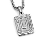 CHIZISX Punk Styles - Collar con dije de carta de acero inoxidable con textura cuadrada, joyería para entusiastas de las letras, talla única, acero de titanio, No es una piedra preciosa